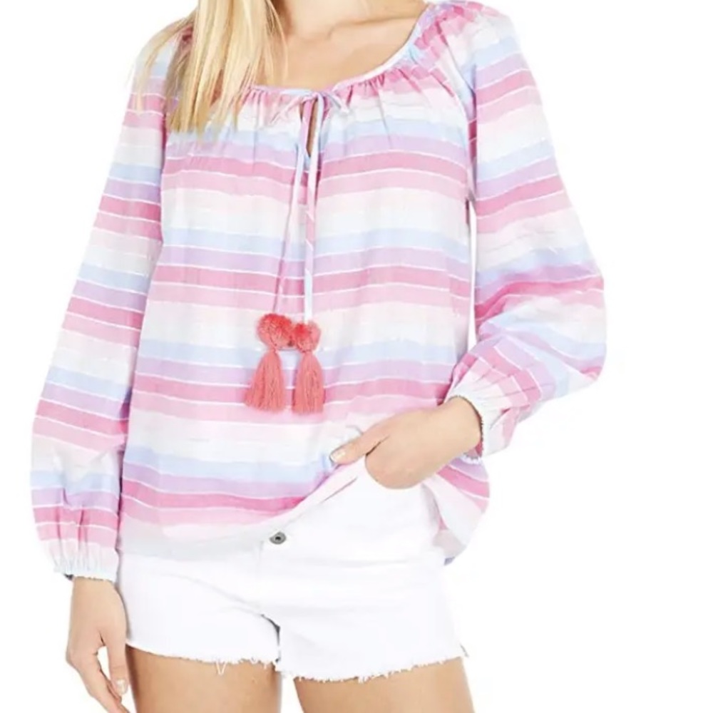 J.crew Peasant top in metallic pastel stripe Small